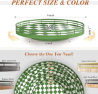 Green and White Checkerboard Lazy Susan with Rubberwood Base and Metal Rail | Smooth rotating oak tray with walnut finish for dining tables, kitchen counters, pantries and cabinet storage.