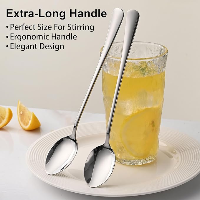 DEHOV 7.5 Inches Stainless Steel Iced Tea Spoons,Set Of 8 Long Stirring Spoons For Coffee,Cocktail,Ice Cream,Long Handle Iced Teaspoons,Latte Spoons For Mixing
