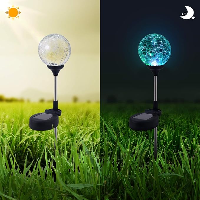 6 Pack Decorative Solar Powered Outdoor Garden Stake Glass Ball Lights for Yard,Color Changing Solar Lawn Globe Lights Waterproof Decor for Christmas Decoration Gift for Mom Wife Friend