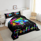 Kids Football Comforter Set Full Size Rugby Sports Game Bedding Set for Boys Girls Teens Bedroom Decor Tie Dye Comforter Women Men Soccer Player Duvet Set with 2 Pillow Case