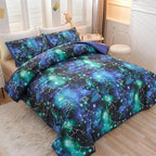 Holawakaka Tie Dye Constellation Print Ombre Comforter Set Queen Size Girls Boys Gradient Galaxy Bedding Set (Black Green,Queen)