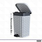 Superio Small Outdoor Trash Can with Lid for Dog Poop 1.5 Gallon/6 L Mini Plastic Garbage Can with Foot Pedal for Bathroom, Bedroom, Office, Patio, Wicker Smoke