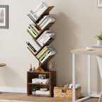 Vagusicc 6 Tier Tree Bookshelf, Modern Floor Standing Bookcase with Storage Drawer, Space Saving Storage Organizer Book Shelves for Books, Tall Wood Storage Rack for Bedroom/Living Room/Home Office