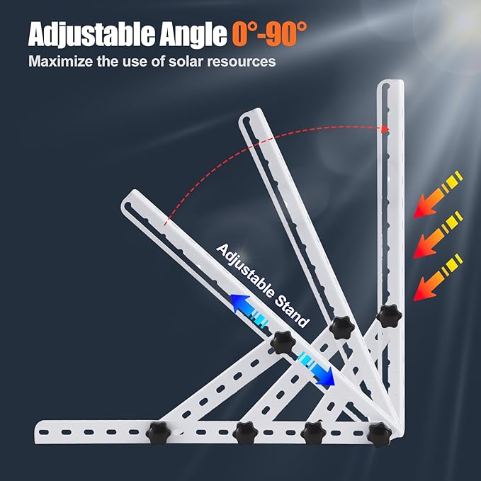 Solar Panel Mount, Upgraded 16" Adjustable Brackets with Foldable Tilt Legs Adjustable Solar Ground Mount for 1-2pcs 10-50 Watt Portable Solar Panel for RV, Roof, Boat, and Off-Grid