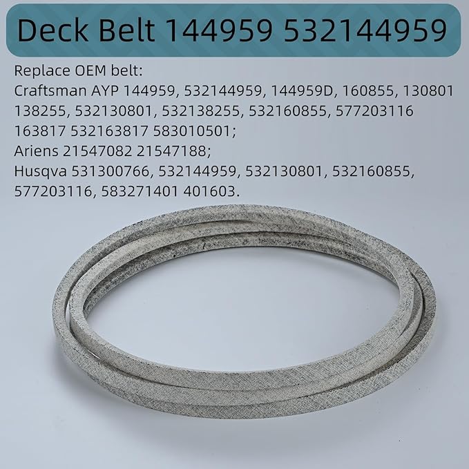 1/2 x 95'' Deck Belt 144959 532144959, Lawn Mower Deck for LT1000 LT2000 LT3000 DLT3000 YT3000, Replace 138255 130801 532138255 160855 24690 144959D Husqvarna Poulan AYP (144959)