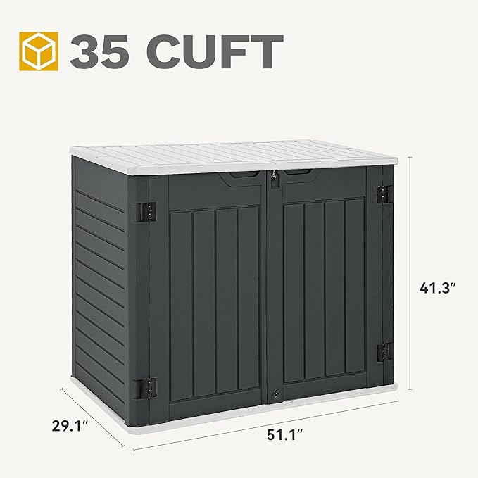 DWVO Outdoor Weather-Resistant Horizontal Storage Shed, 35 Cu Ft Capacity, Lockable and Waterproof, Suitable for Storing Garden Tools, Dark Gray