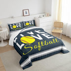 Feelyou Kids Softball Comforter Set Queen Size Softball Gaming Bedding Set for Boys Girls Teens Bedroom Decor Sports Theme Comforter Women Men Baseball Gaming Duvet Set with 2 Pillow Case