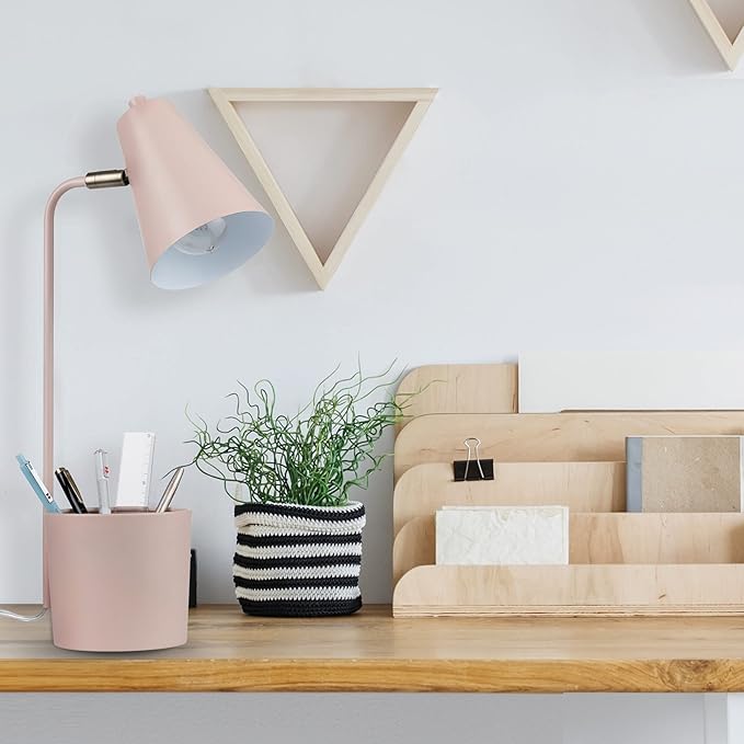 Globe Electric 30295 Taylor 18" Organizer Desk Lamp, Matte Pink, Brass Pivot Joint, On/Off Rotary Switch at Shade