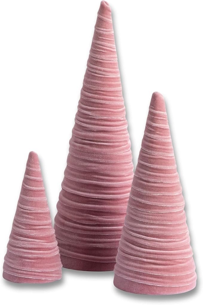 Your Heart's Content Blush Velvet Trees Set of 3, Elegant Mantel Accent, Teen Girl Coquette Room Decor, Handcrafted Gift for, Valentine Tablescape, Cozy (Blush)