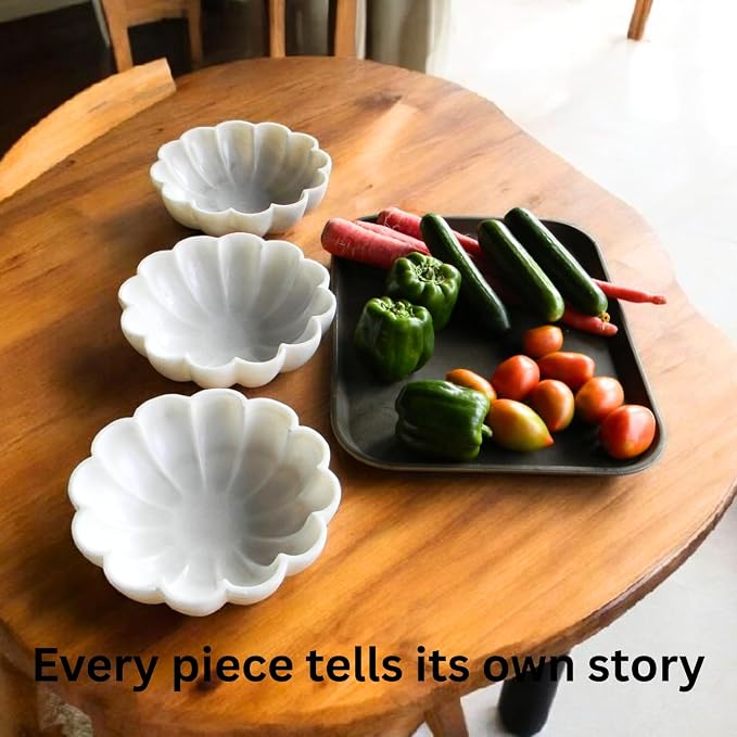 10" Large Ruffle Scalloped Bowl for Home marble decor, Handcrafted White Marble Decorative Bowl – Entryway, Kitchen Counter & Living Room kitchen counter decor
