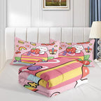 Kawaii Bear Comforter Full,Pink Bear Comforter Set for Kids Teens Girls,3Pcs Bedding Set Printed Comforter with 2 Pillowcases,Down Alternative,Soft and Lightweight，Full Size