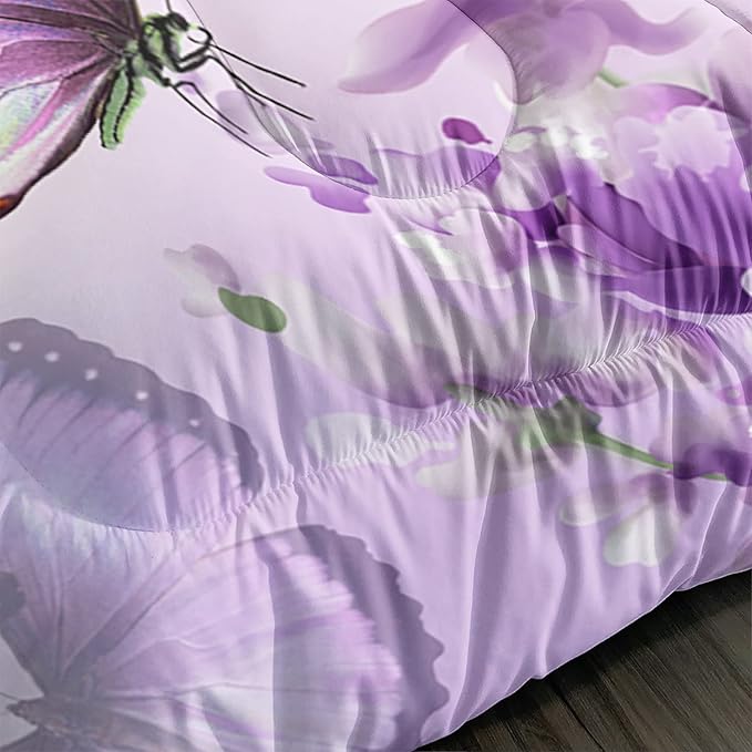Purple Lavender Butterfly Comforter Set for Girl Kid Adult Colorful Butterfly Pattern Bedding Set Aesthetics Butterflies Quilt Bed Set Full Size with 1 Comforter and 2 Pillowcases