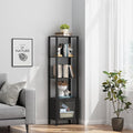 TUTOTAK 5 Tier Bookcase and Bookshelf, Narrow Book shelf with Door for Small Space, for Living Room, Office, Study, Entryway, Black BS03BK005