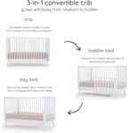 dadada Baby Soho 3-in-1 Convertible Crib to Toddler Bed – Wooden Crib Made in Italy, GREENGUARD Gold Certified Small Baby Crib – Baby-Safe Finish, Modern Design (White)