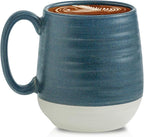 HASENSE 20 oz Large Coffee Mug – Farmhouse Deep Blue & Beige Cup, Oversized Tea Cup with Comfortable Handle, Microwave & Dishwasher Safe, Gift for Coffee, Latte, Hot Cocoa