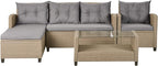 4 Piece Outdoor Patio Furniture Set, Sectional Conversation All-Weather Grey PE Wicker w/Seat Cushions for Backyard Porch Garden Poolside Balcony, Onesize, Oc-Gray