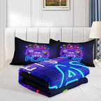 Gamer Comforter Sets Queen,Purple Gaming Bedding Sets for Boys,Gaming Comforter Set,Queen Size Bedding Sets for Boys,Bed in A Bag with Sheets(Queen,Purple Color)