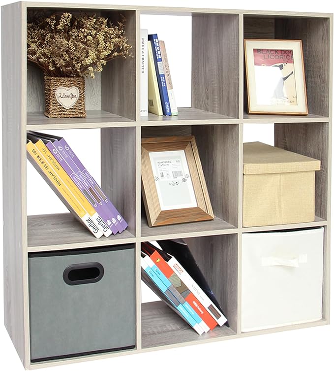 PACHIRA US 9-Cube Storage Organizer Bookshelf System, Unit Shelf, Closet Cabinet, Storage Cubes Organizer Shelves in Living Room, Bedroom, Study, Oak Grey