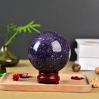 JIC Gem Deep Purple Lepidolite Sphere with Stand Natural Sparkling Lithia Mica Crystal Ball Brazil Mineral Gemstone (80-90mm)