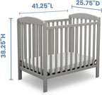 Delta Children Emery Mini Convertible Baby Crib with 2.75-inch Mattress, Grey
