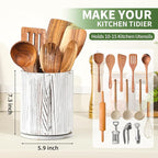 Distressed White Utensil Holder, 360° Rotating 7.3 in Kitchen Organizer | Farmhouse countertop decor. 360° rotating base holds spatulas, ladles, tongs, and cooking tools. Distressed white finish.