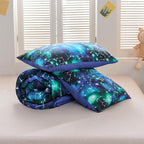 Holawakaka Tie Dye Constellation Print Ombre Comforter Set Full Size Girls Boys Gradient Galaxy Bedding Set (Black Green,Full)