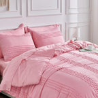 ENJOHOS Girls Full Size Comforter Bedding Sets Pink, 3 PCS Boho Comforter with Tufted Dots, Shabby Chic Bedding Comforter for All Season, Lightweight Fluffy Microfiber Comforter with 2 Pillowcases