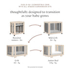 Babyletto Yuzu Convertible All-Stages Bassinet, Midi, Full-Size Crib in Washed Natural with Black, Greenguard Gold Certified, Portable & Adjustable with Conversion Kits and Pads Included