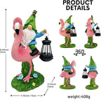 Gnomes Flamingo with Solar Lantern, Whimsical Decor for Garden, Yard, Patio, Lawn, LED Lights - Unique Gift for Women, Mom, Friends(Blue Gnomes)