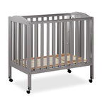3 in 1 Portable Folding Stationary Side Crib in Steel Grey, Greenguard Gold Certified, Safety Wheels with Locking Casters, Convertible, 3 Mattress Heights