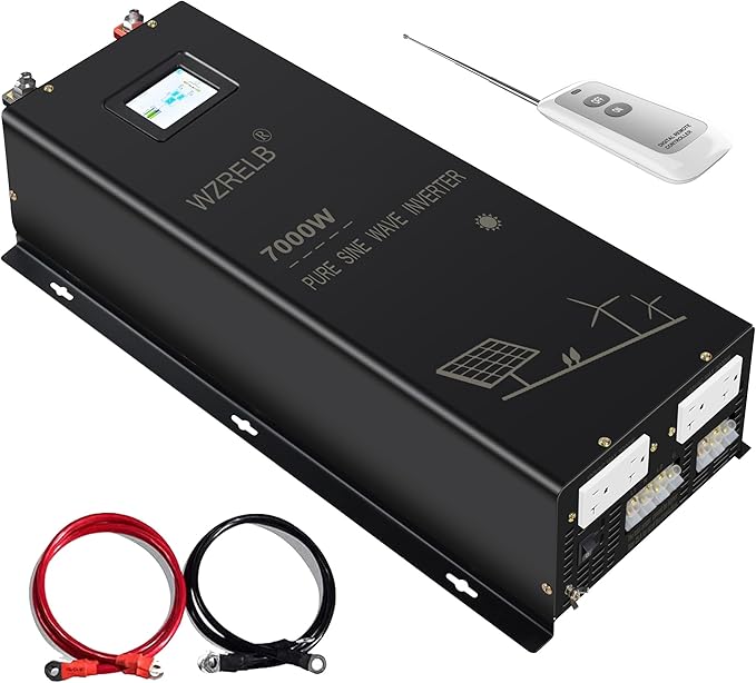 WZRELB 7000W 24V Pure Sine Wave Inverter,24 Volt DC to AC 120V 240V Split Phase Power Inverter,2*AC Hardwire Terminal,14KW Surge,High Efficiency up to 91.6%,Wireless Remote