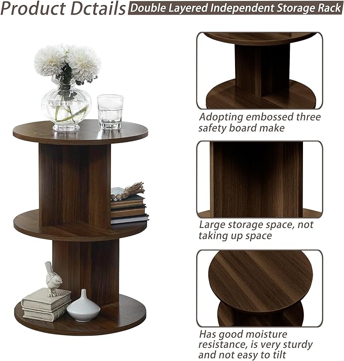 ECYIL Double Layered Independent Storage Rack, Full Circular Color Blocking Bookshelf, Suitable for Home, Office, Living Room, etc (walnut)