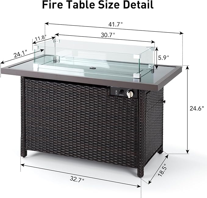 Pamapic 8 Pieces Patio Conversation Sets with fire Pit, Patio Furniture Sectional Sofa with Gas Fire Pit Table(Grey Wicker,Grey Cushions)