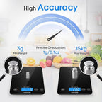 KOIOS Food Scale, 33lb/15kg Digital Kitchen Scale Weight in Grams and Ounces for Cooking Baking, 1g/0.1oz Precise Graduation, Batteries and Type-C Charging, Tare Function, LCD Display, Black