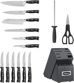 Cuisinart 15-Piece Knife Set with Block, High Carbon Stainless Steel, Forged Triple Rivet (Black/Black)