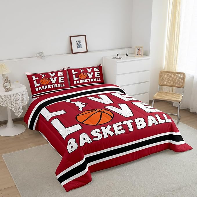 Feelyou Basketball Bedding Set King Size Gaming Sports Comforter Set for Kids Boys Girls Decor Ball Games Comforter Gift for Basketball Lover Duvet Set Bedroom Quilt Set