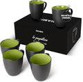 MIAMIO - Coffee Mugs Set of 6 (12 oz) - Le Papillon (Green) - Modern Home | Ceramic coffee mugs for coffee, cappuccino and tea, 12 oz for everyday use - dishwasher safe - practical for daily use