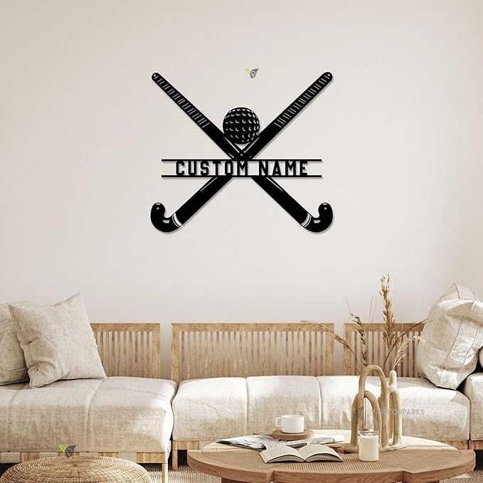 Custom Hockey LED Wall Sign - Hockey Metal Wall Art with Helmet & Sticks, 16-Color LED with Remote Control, Hockey Decor for Boys Room, Players, Fans, Coaches, Man Cave, Sports Lovers