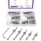 Swpeet 100Pcs Crib Hardware Screws, Nicked Plated M6 × 40/50/60/70/80mm Hex Socket Head Cap Crib Baby Bed Bolt and Barrel Nuts with 1 x Allen Wrench Perfect for Furniture, Cots, Crib Screws