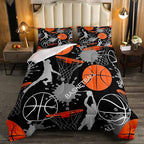 Basketball Bedding Set Tie Dye Down Comforter Passionate Sports Games Comforter Set for Kids Boys Man Jumping Up Shooting Action Quilt Set with 1 Comforter and 1 Pillow Case Twin Size Orange Black