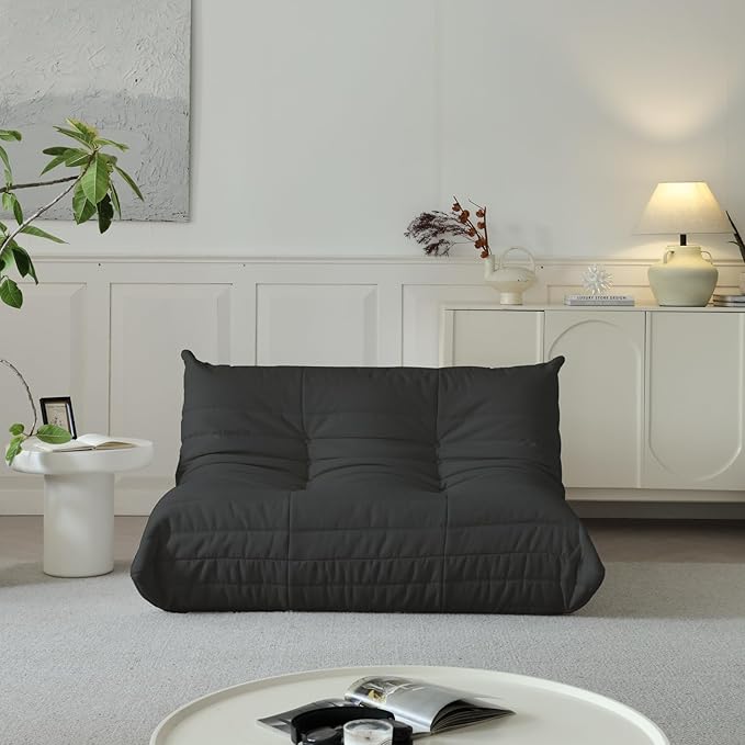 Luxury Sofa Couch Chair, Lazy Floor Seating, Fireside Bean Bag Chair, Ergonomic Tatami Sofa Lounger for Living Room, Bedroom, Office, Loveseat, Black