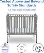 Delta Children Folding Portable Mini Baby Crib with 1.5-inch Mattress - Greenguard Gold Certified, Grey