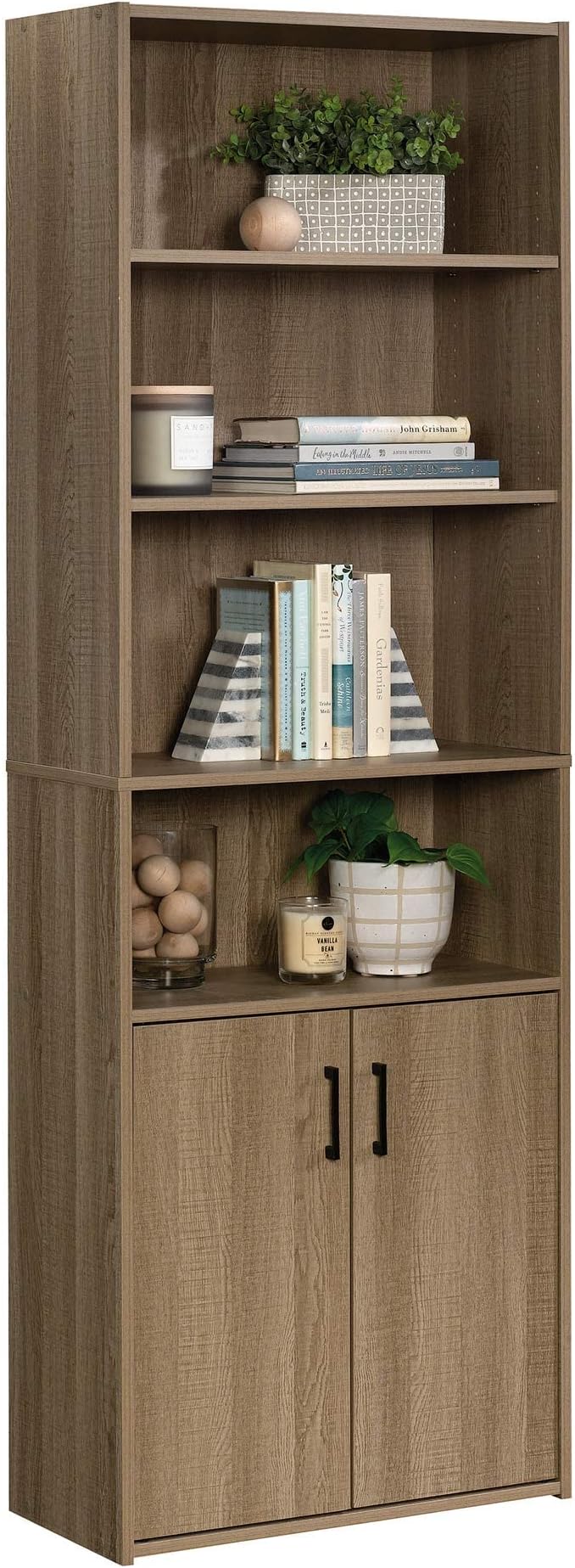 Sauder Beginnings Bookcase With Doors/ Book shelf, Summer Oak finish
