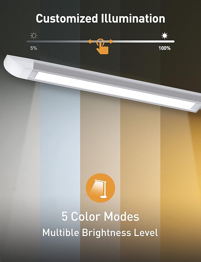 Desk Lamp, Dimmable Desk Light with USB Charging Port, Led Desk Lamp with 10 Brightness Levels & 5 Color Temperature, Touch Control, Adjustable Arm, Eye-Caring for Home Office Bedroom Reading