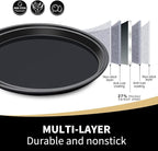 Yomvzake Cookie Cake Pan, 11 Inch Round Cake Pan Giant Shollow Cookie Pan Round Cookie Sheet Black Carbon Steel Tray Pan for Christmas Baking