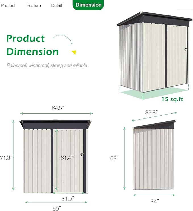 U-MAX 5' x 3' Outdoor Metal Storage Shed, Steel Garden Shed with Single Lockable Door, Tool Storage Shed for Backyard, Patio, Lawn in White