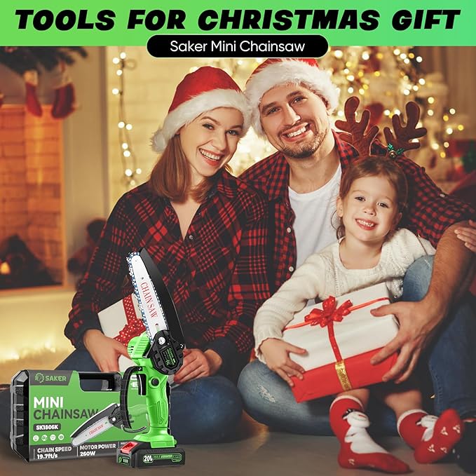 Saker Mini Chainsaw|6 Inch Chainsaw[2025 Upgraded]|Mini Cordless Electric Chain Saw|Small Handheld Portable Chainsaw Battery Powered Chain Saw for Tree Trimmer and Garden,Christmas Gifts for Men Women