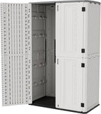 ZZM Resin Outdoor Storage Shed, 67 Cu.ft Vertical Resin Tool 4x6 FT Cabinet w/o Shelf for Garden, Patio, Backyard, All-Weather Outdoor Plastic Storage Clearance, Lockable with Floor (Light-White)
