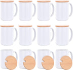 RAINBOWTIE Sublimation Mugs 15oz with Bamboo Lid, 12PCS Tazas Para Sublimar | Ceramic Coffee Cup set for gifts,Latte, Soup, Milk, Cocoa,juice, milk