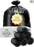 150 Count Heavy Duty Black Trash Bags, 40-45 Gallon, 38x46 Inches, 20 Micron Thick Large Garbage Bags